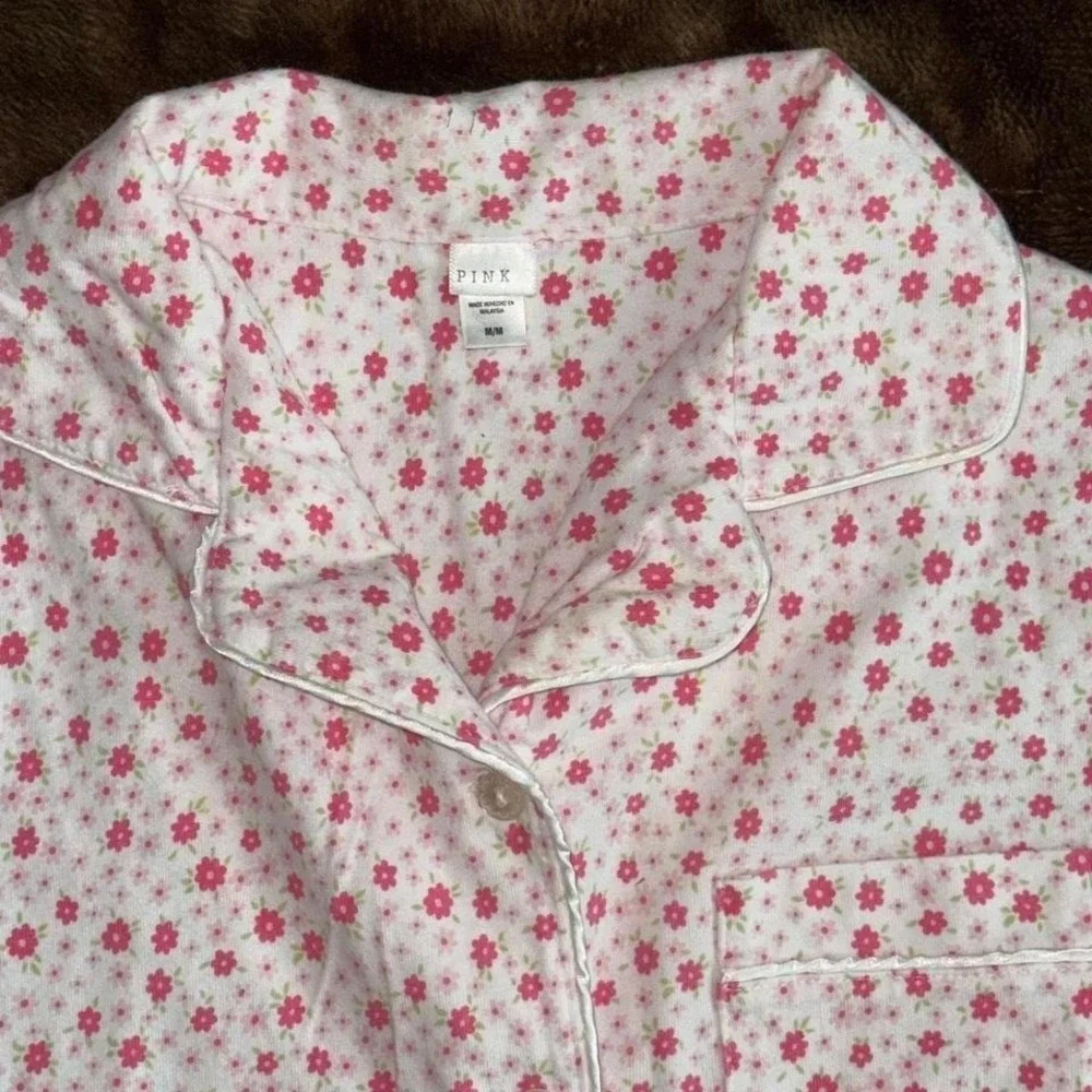 PINK Size M Pink Floral Button Front‎ 100% Cotton Sleep Top Pajama